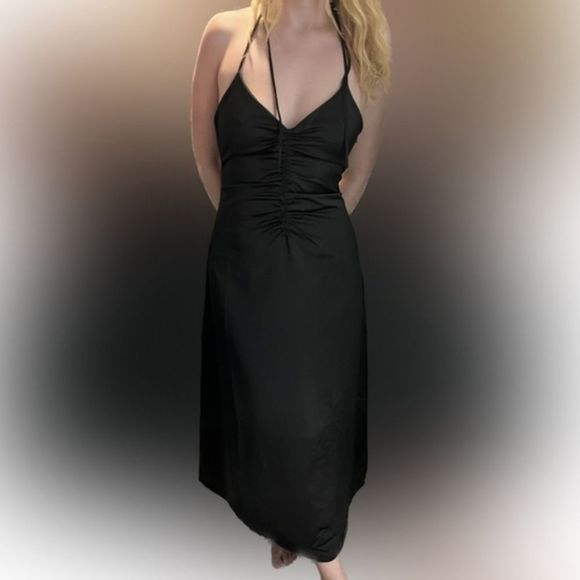 Jason Wu Black Ruched Satin Midi Gown Slip Dress W/Open Strappy Back NWT Sz.S - Picture 10 of 10